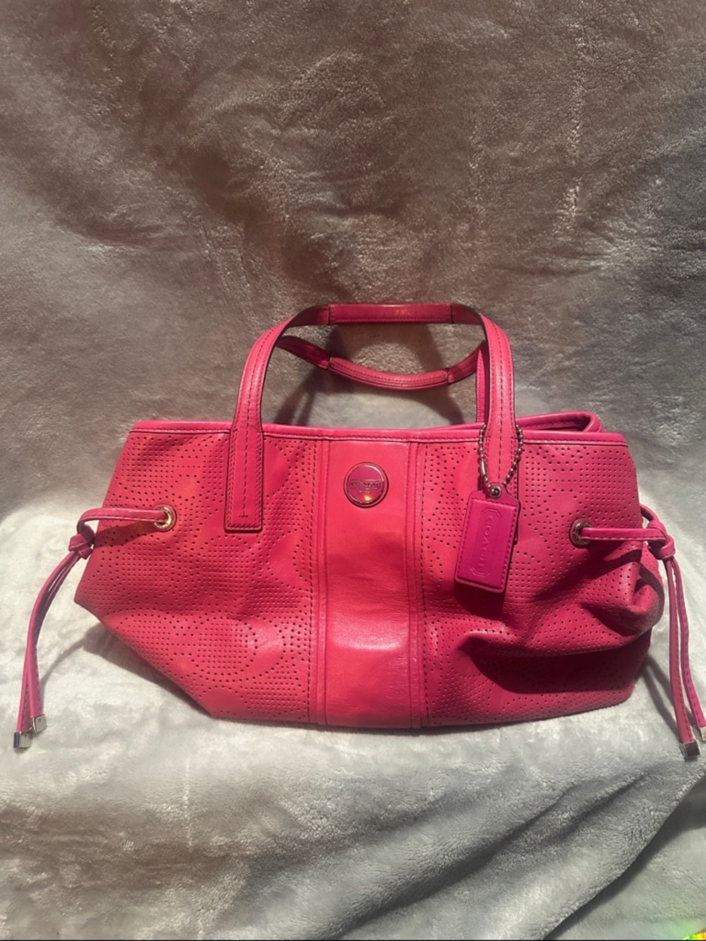 Coach Pink Perforated Leather Tote with Tag